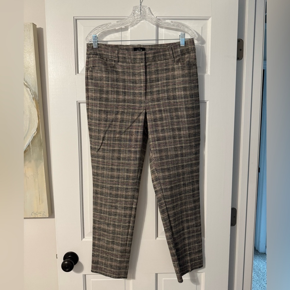 White House Black Market Checkered Trousers - Burgundy and Gray